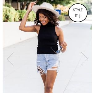 Premise Colorblock Sleeveless Mock Neck Sweater